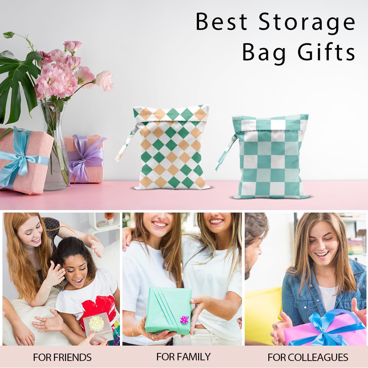 Swimsuit Bag Wet Bags for Travel Reusable Waterproof Bags Blue Checkered Wet Bag for Swimsuit Towels Beach Gym 10.2×12.6 Inches