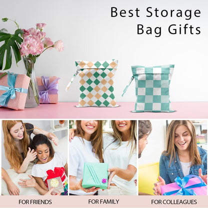 Swimsuit Bag Wet Bags for Travel Reusable Waterproof Bags Blue Checkered Wet Bag for Swimsuit Towels Beach Gym 10.2×12.6 Inches