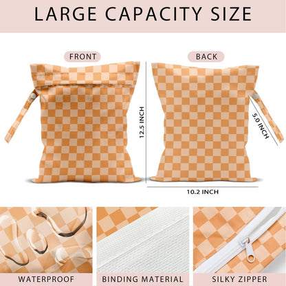 Swimsuit Bag Wet Bags for Travel Reusable Waterproof Bags Blue Checkered Wet Bag for Swimsuit Towels Beach Gym 10.2×12.6 Inches
