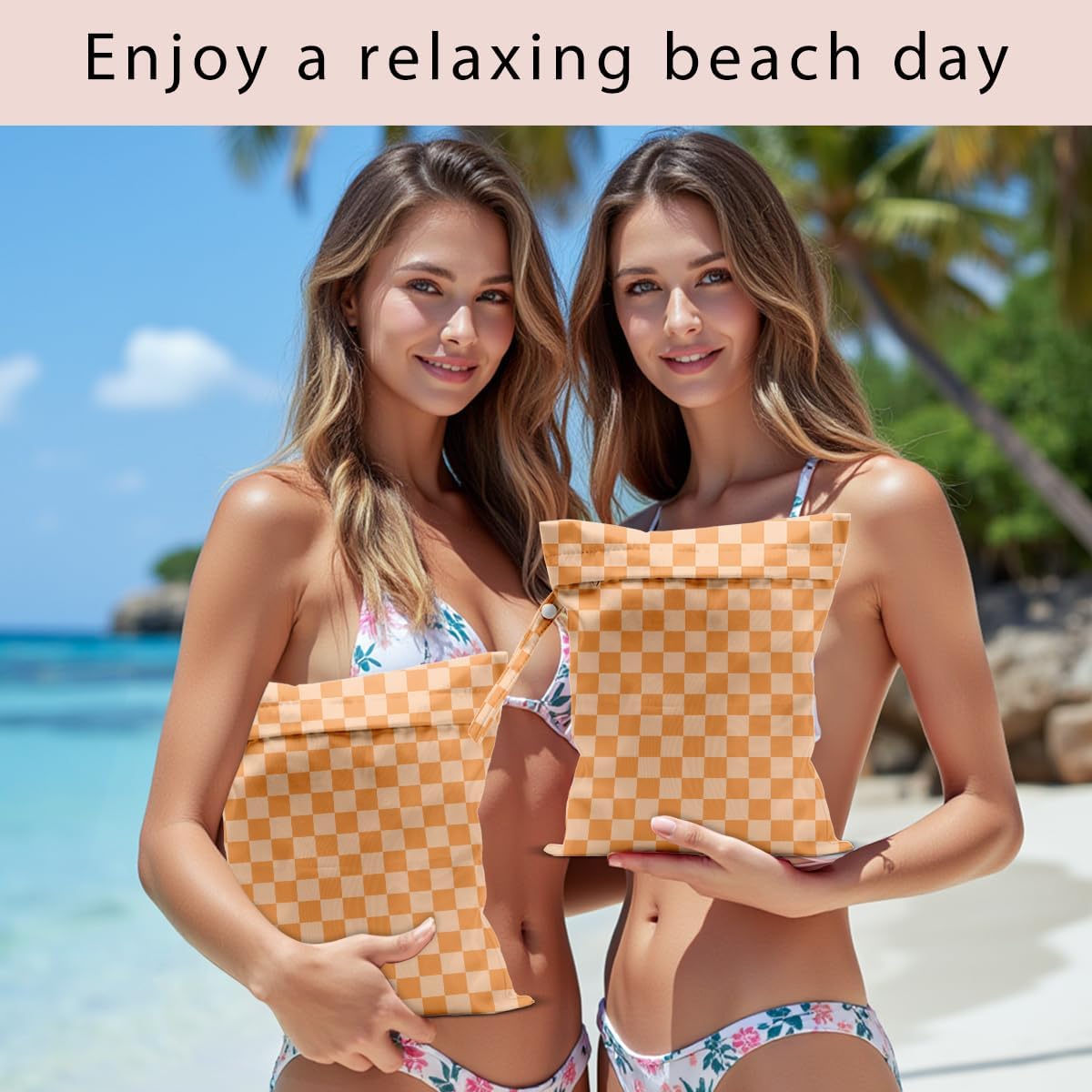 Swimsuit Bag Wet Bags for Travel Reusable Waterproof Bags Blue Checkered Wet Bag for Swimsuit Towels Beach Gym 10.2×12.6 Inches