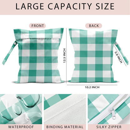 Swimsuit Bag Wet Bags for Travel Reusable Waterproof Bags Blue Checkered Wet Bag for Swimsuit Towels Beach Gym 10.2×12.6 Inches