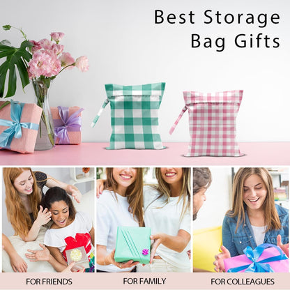 Swimsuit Bag Wet Bags for Travel Reusable Waterproof Bags Blue Checkered Wet Bag for Swimsuit Towels Beach Gym 10.2×12.6 Inches