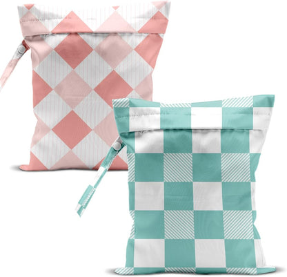 Swimsuit Bag Wet Bags for Travel Reusable Waterproof Bags Blue Checkered Wet Bag for Swimsuit Towels Beach Gym 10.2×12.6 Inches