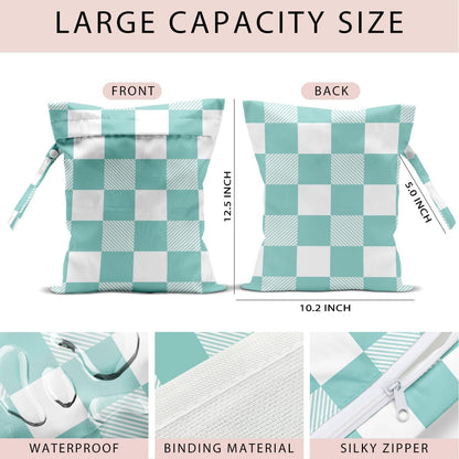 Swimsuit Bag Wet Bags for Travel Reusable Waterproof Bags Blue Checkered Wet Bag for Swimsuit Towels Beach Gym 10.2×12.6 Inches