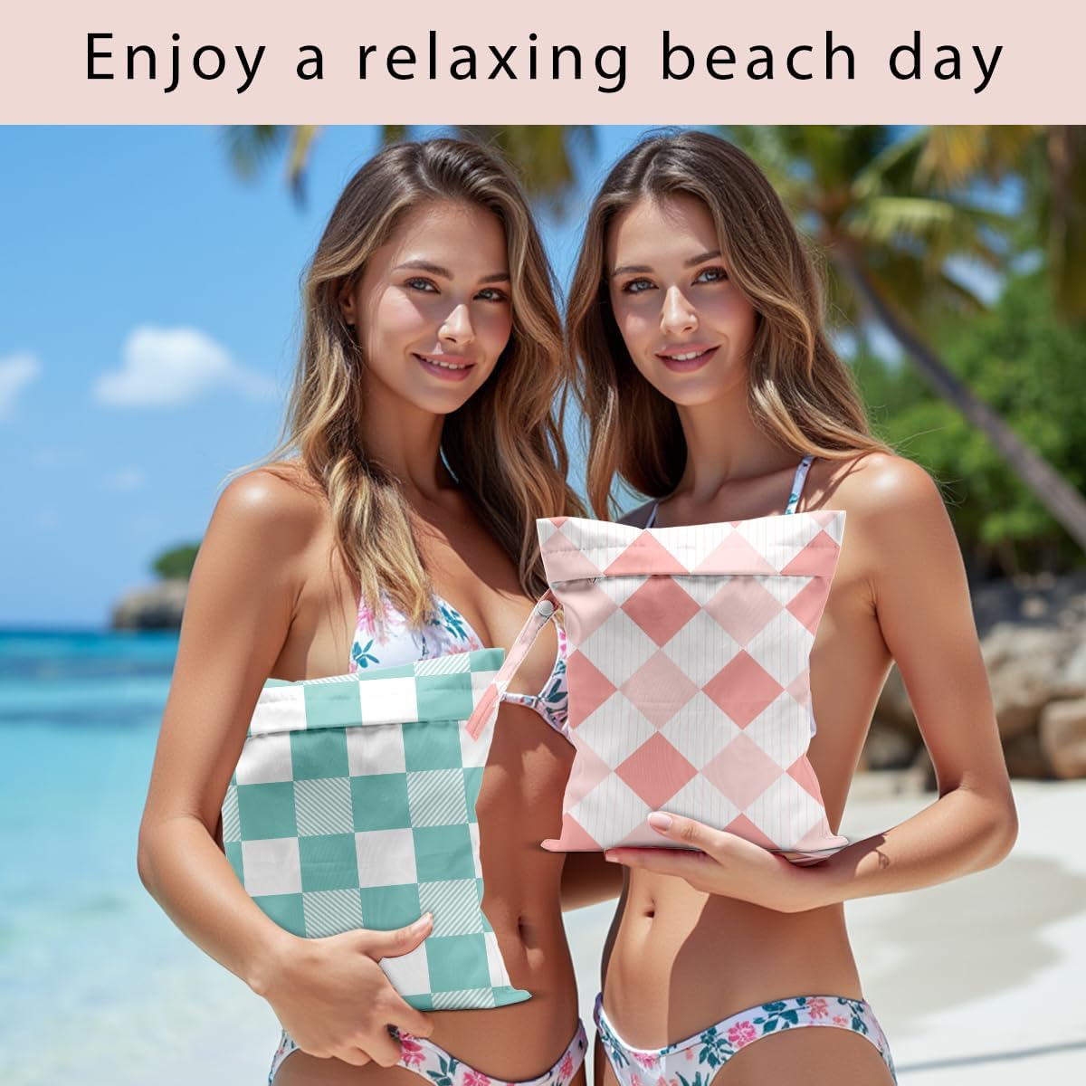 Swimsuit Bag Wet Bags for Travel Reusable Waterproof Bags Blue Checkered Wet Bag for Swimsuit Towels Beach Gym 10.2×12.6 Inches