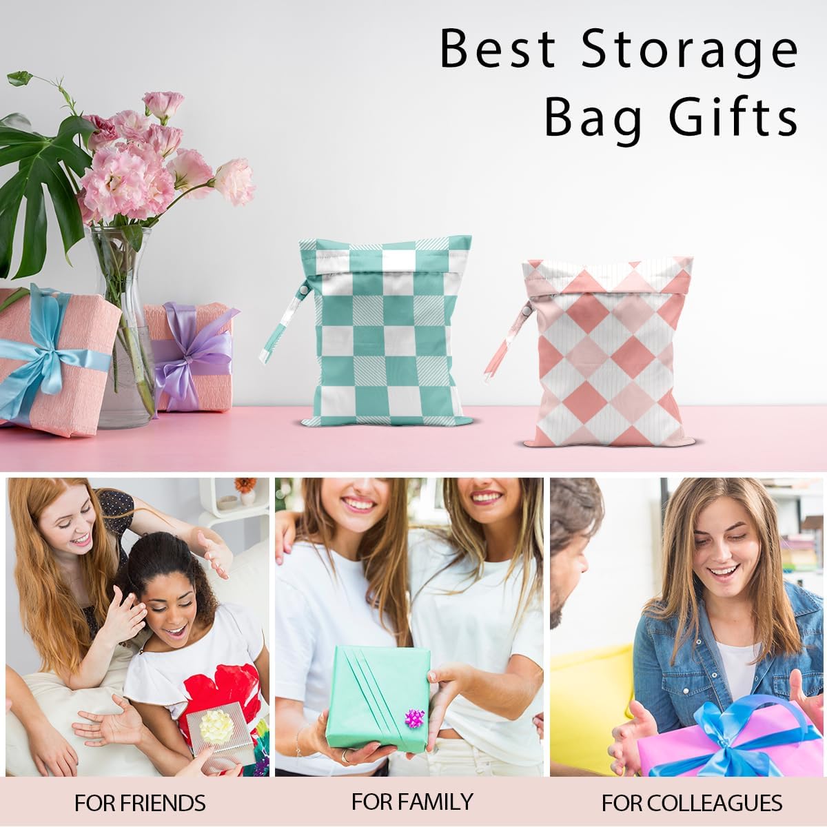 Swimsuit Bag Wet Bags for Travel Reusable Waterproof Bags Blue Checkered Wet Bag for Swimsuit Towels Beach Gym 10.2×12.6 Inches