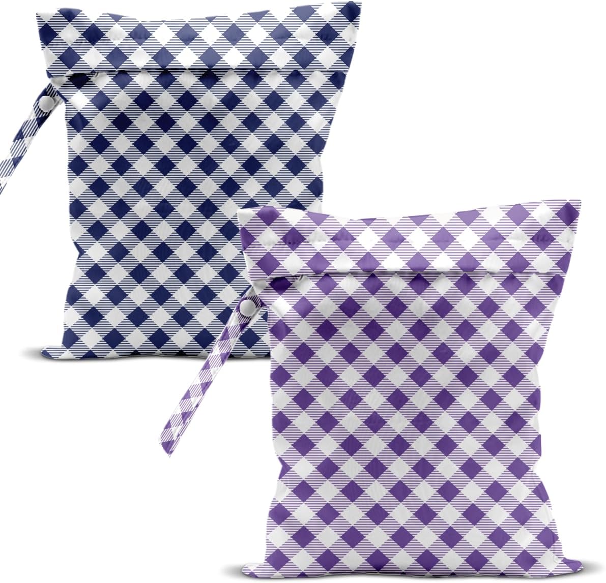 Swimsuit Bag Wet Bags for Travel Reusable Waterproof Bags Blue Checkered Wet Bag for Swimsuit Towels Beach Gym 10.2×12.6 Inches