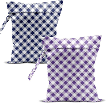 Swimsuit Bag Wet Bags for Travel Reusable Waterproof Bags Blue Checkered Wet Bag for Swimsuit Towels Beach Gym 10.2×12.6 Inches