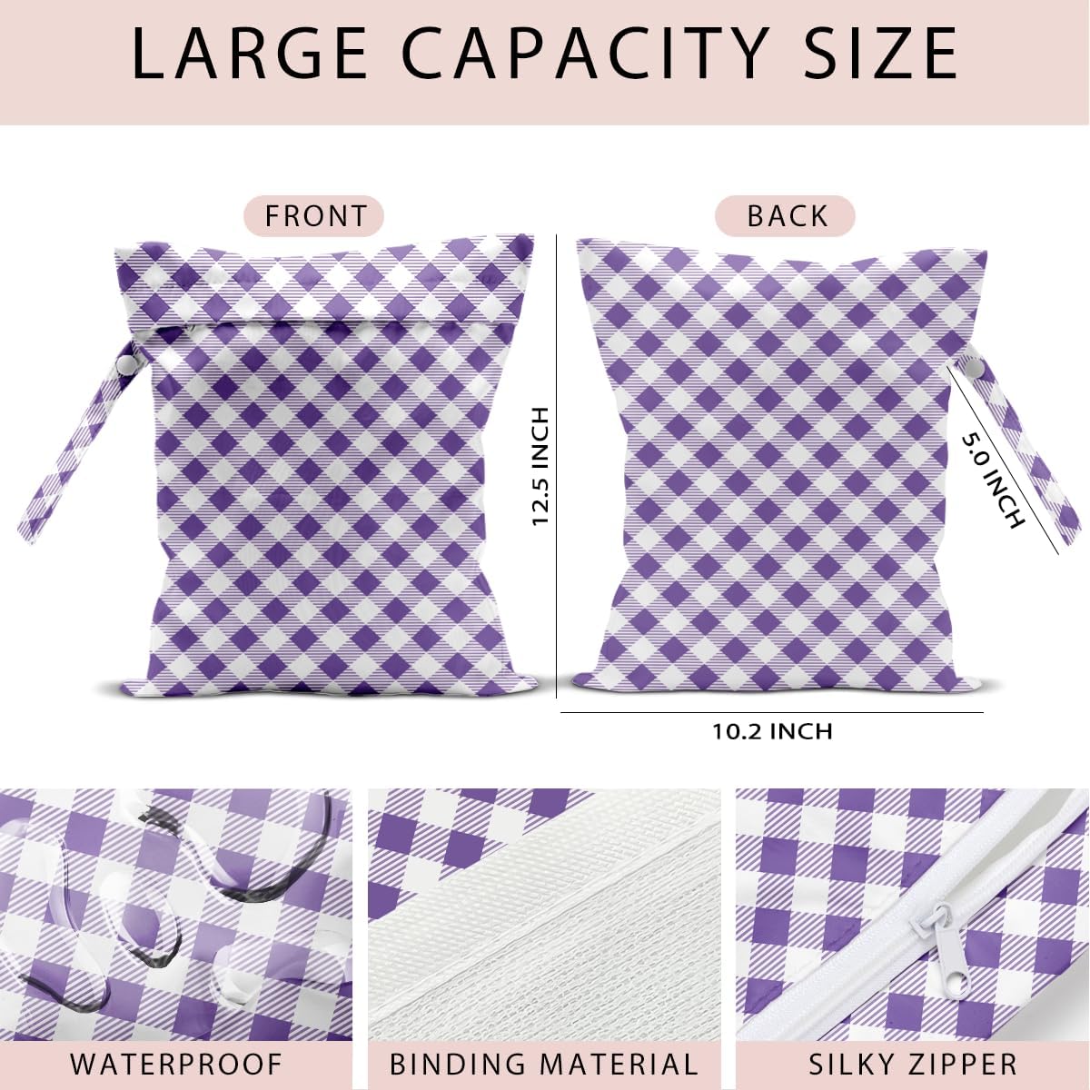 Swimsuit Bag Wet Bags for Travel Reusable Waterproof Bags Blue Checkered Wet Bag for Swimsuit Towels Beach Gym 10.2×12.6 Inches