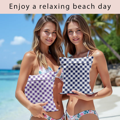 Swimsuit Bag Wet Bags for Travel Reusable Waterproof Bags Blue Checkered Wet Bag for Swimsuit Towels Beach Gym 10.2×12.6 Inches