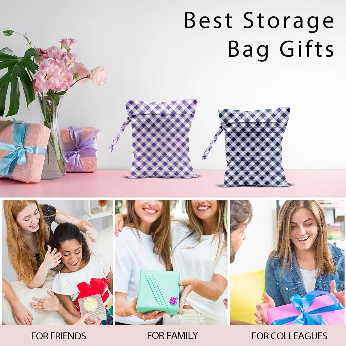 Swimsuit Bag Wet Bags for Travel Reusable Waterproof Bags Blue Checkered Wet Bag for Swimsuit Towels Beach Gym 10.2×12.6 Inches