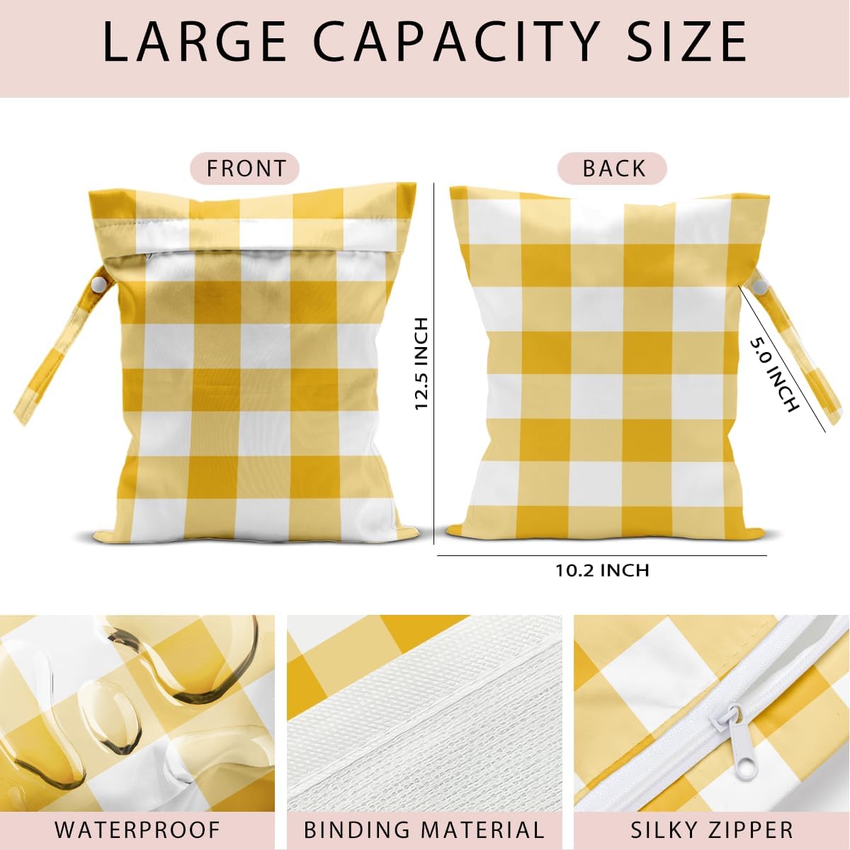 Swimsuit Bag Wet Bags for Travel Reusable Waterproof Bags Blue Checkered Wet Bag for Swimsuit Towels Beach Gym 10.2×12.6 Inches
