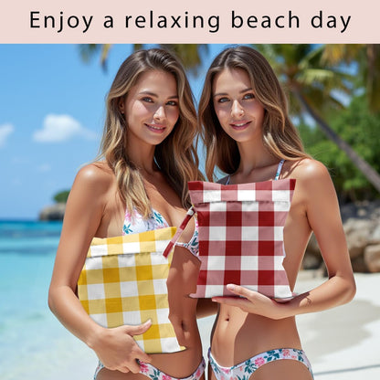 Swimsuit Bag Wet Bags for Travel Reusable Waterproof Bags Blue Checkered Wet Bag for Swimsuit Towels Beach Gym 10.2×12.6 Inches