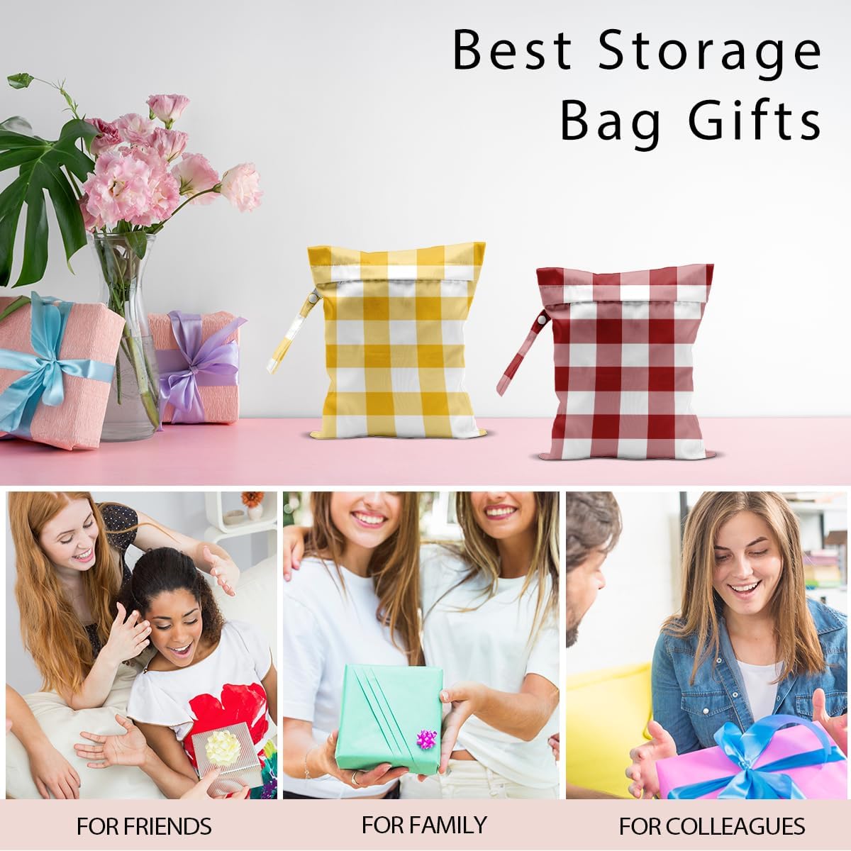 Swimsuit Bag Wet Bags for Travel Reusable Waterproof Bags Blue Checkered Wet Bag for Swimsuit Towels Beach Gym 10.2×12.6 Inches
