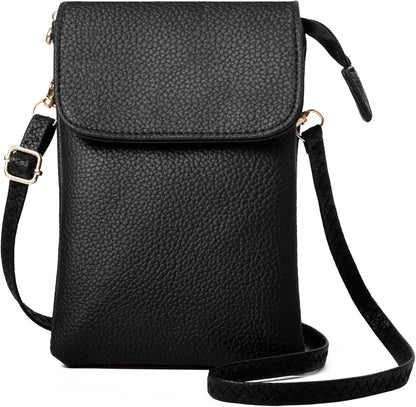 Vegan Leather Purse for Women Small Crossbody Bags Cell Phone Purse Wallet with Adjustable Strap Black Travel Purse