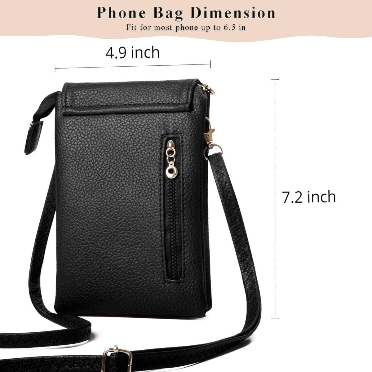 Vegan Leather Purse for Women Small Crossbody Bags Cell Phone Purse Wallet with Adjustable Strap Black Travel Purse