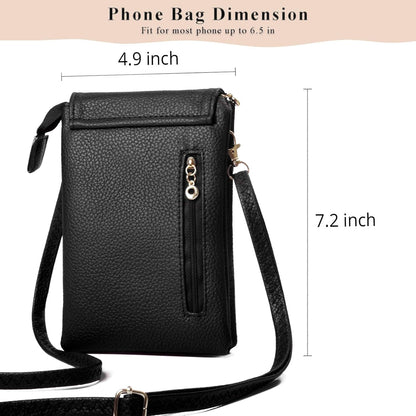 Vegan Leather Purse for Women Small Crossbody Bags Cell Phone Purse Wallet with Adjustable Strap Black Travel Purse