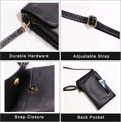Vegan Leather Purse for Women Small Crossbody Bags Cell Phone Purse Wallet with Adjustable Strap Black Travel Purse