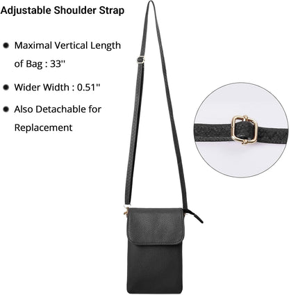 Vegan Leather Purse for Women Small Crossbody Bags Cell Phone Purse Wallet with Adjustable Strap Black Travel Purse