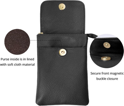 Vegan Leather Purse for Women Small Crossbody Bags Cell Phone Purse Wallet with Adjustable Strap Black Travel Purse