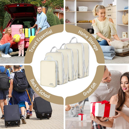 6 Set Compression Packing Cubes, Suitcase Organizer, Lightweight Travel Essentials, Compression Bags For Travel Accessories Luggage Storage Set (6Pcs, Blue)