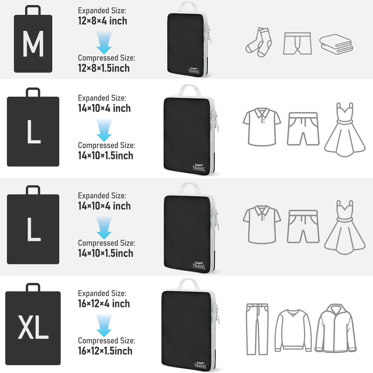 6 Set Compression Packing Cubes, Suitcase Organizer, Lightweight Travel Essentials, Compression Bags For Travel Accessories Luggage Storage Set (6Pcs, Blue)