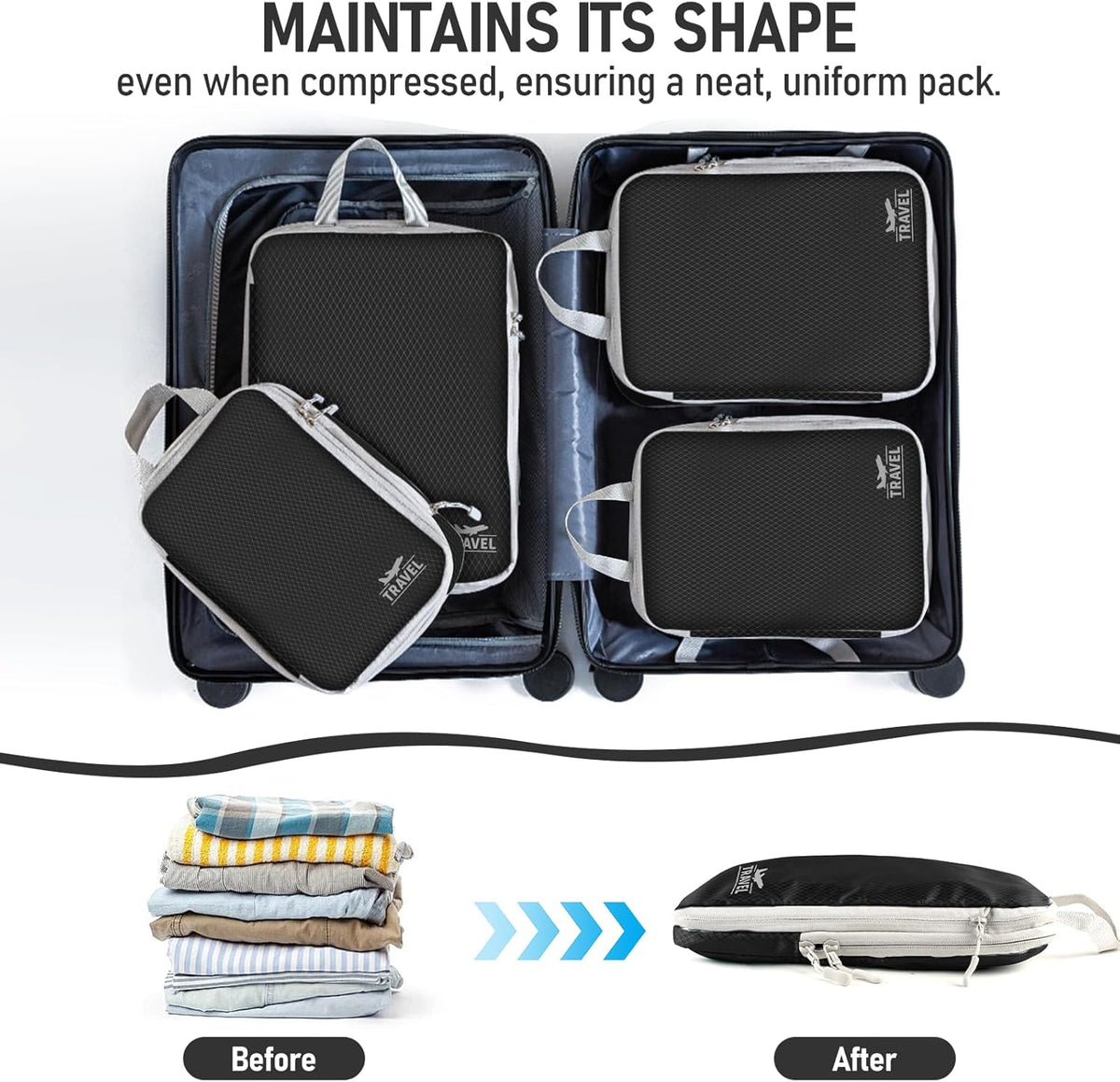 6 Set Compression Packing Cubes, Suitcase Organizer, Lightweight Travel Essentials, Compression Bags For Travel Accessories Luggage Storage Set (6Pcs, Blue)