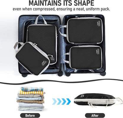 6 Set Compression Packing Cubes, Suitcase Organizer, Lightweight Travel Essentials, Compression Bags For Travel Accessories Luggage Storage Set (6Pcs, Blue)