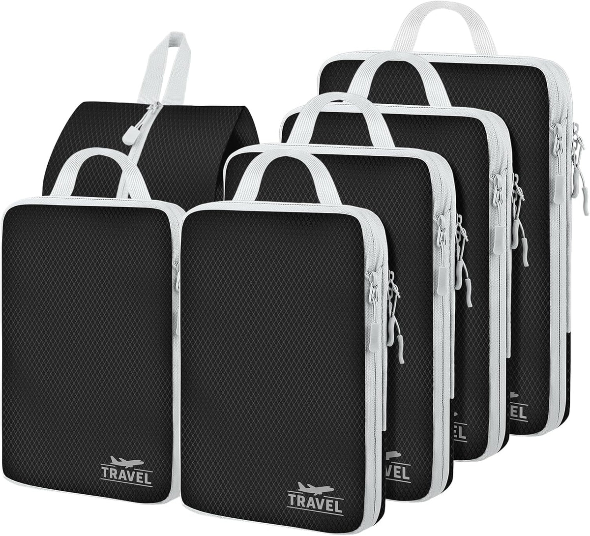 6 Set Compression Packing Cubes, Suitcase Organizer, Lightweight Travel Essentials, Compression Bags For Travel Accessories Luggage Storage Set (6Pcs, Blue)