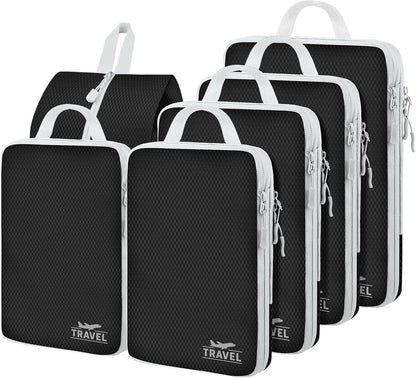 6 Set Compression Packing Cubes, Suitcase Organizer, Lightweight Travel Essentials, Compression Bags For Travel Accessories Luggage Storage Set (6Pcs, Blue)