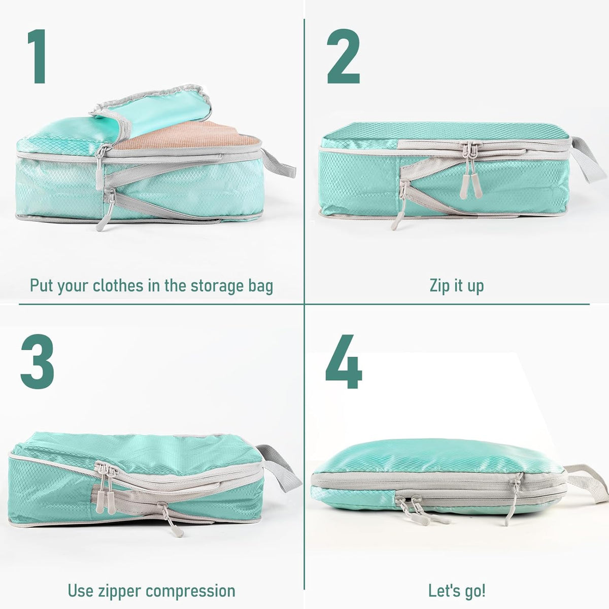 6 Set Compression Packing Cubes, Suitcase Organizer, Lightweight Travel Essentials, Compression Bags For Travel Accessories Luggage Storage Set (6Pcs, Blue)