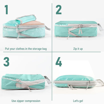 6 Set Compression Packing Cubes, Suitcase Organizer, Lightweight Travel Essentials, Compression Bags For Travel Accessories Luggage Storage Set (6Pcs, Blue)