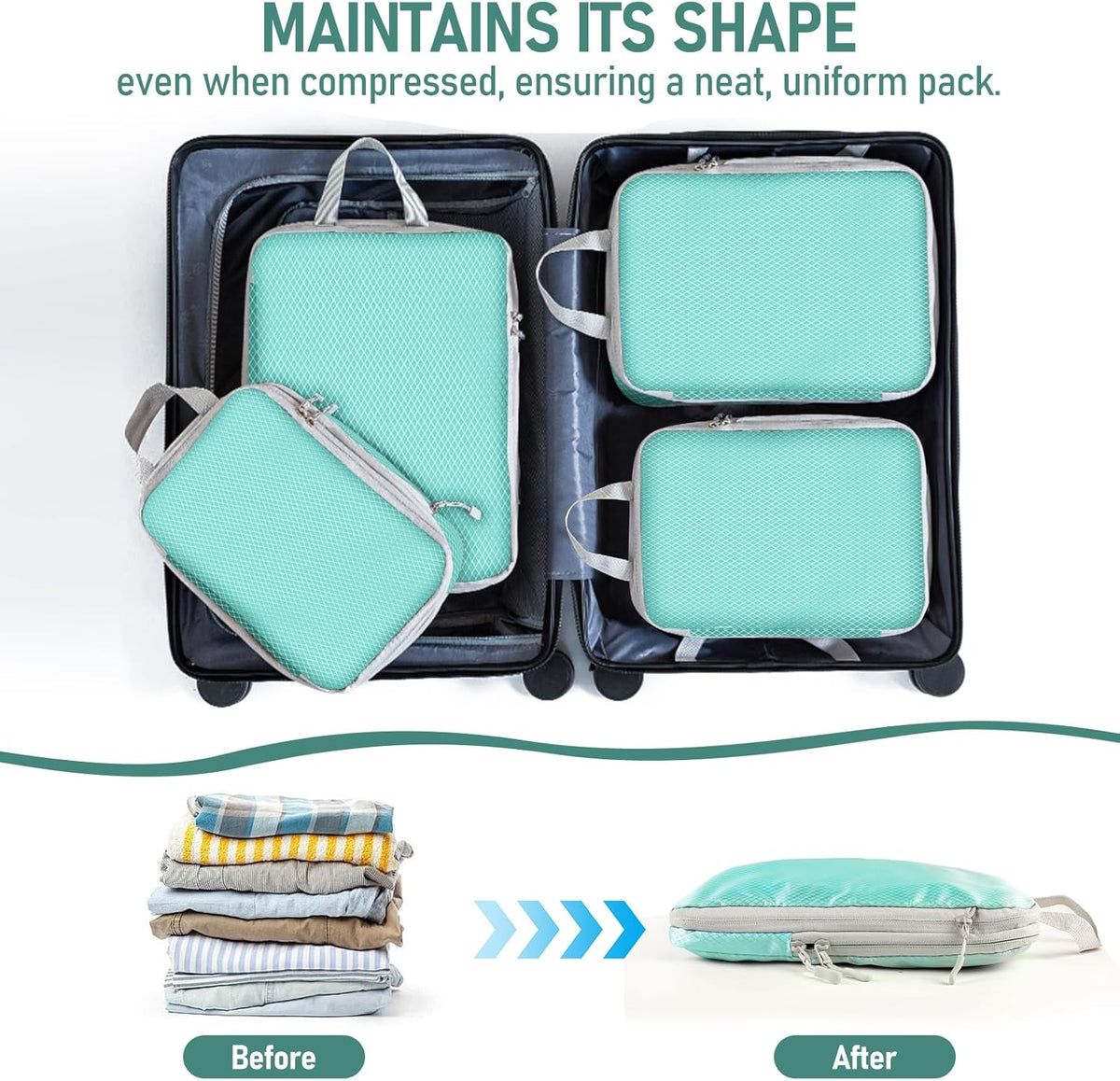 6 Set Compression Packing Cubes, Suitcase Organizer, Lightweight Travel Essentials, Compression Bags For Travel Accessories Luggage Storage Set (6Pcs, Blue)