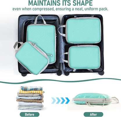 6 Set Compression Packing Cubes, Suitcase Organizer, Lightweight Travel Essentials, Compression Bags For Travel Accessories Luggage Storage Set (6Pcs, Blue)