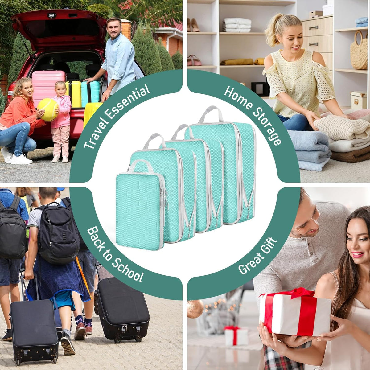 6 Set Compression Packing Cubes, Suitcase Organizer, Lightweight Travel Essentials, Compression Bags For Travel Accessories Luggage Storage Set (6Pcs, Blue)