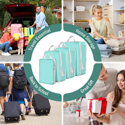 6 Set Compression Packing Cubes, Suitcase Organizer, Lightweight Travel Essentials, Compression Bags For Travel Accessories Luggage Storage Set (6Pcs, Blue)