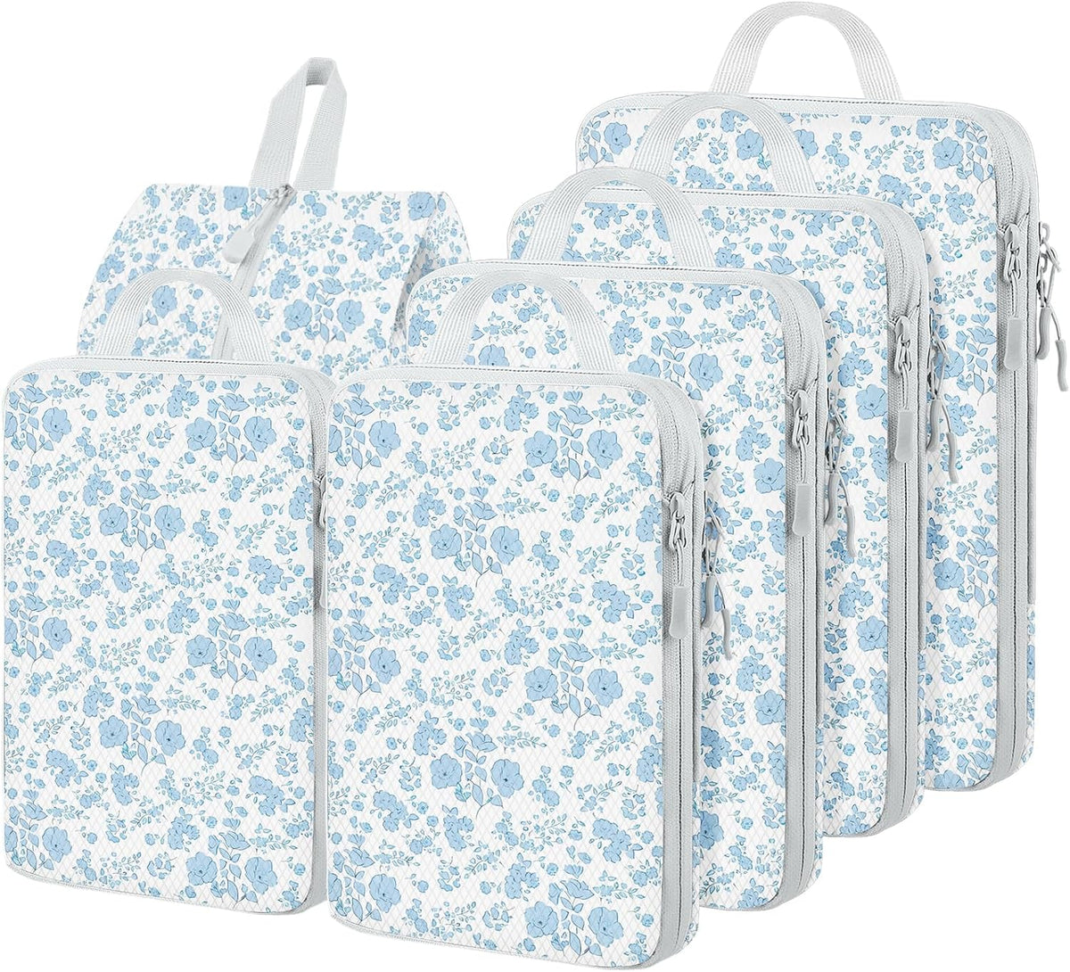 6 Set Compression Packing Cubes, Suitcase Organizer, Lightweight Travel Essentials, Compression Bags For Travel Accessories Luggage Storage Set (6Pcs, Blue)