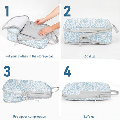 6 Set Compression Packing Cubes, Suitcase Organizer, Lightweight Travel Essentials, Compression Bags For Travel Accessories Luggage Storage Set (6Pcs, Blue)
