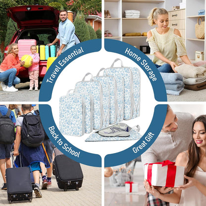 6 Set Compression Packing Cubes, Suitcase Organizer, Lightweight Travel Essentials, Compression Bags For Travel Accessories Luggage Storage Set (6Pcs, Blue)