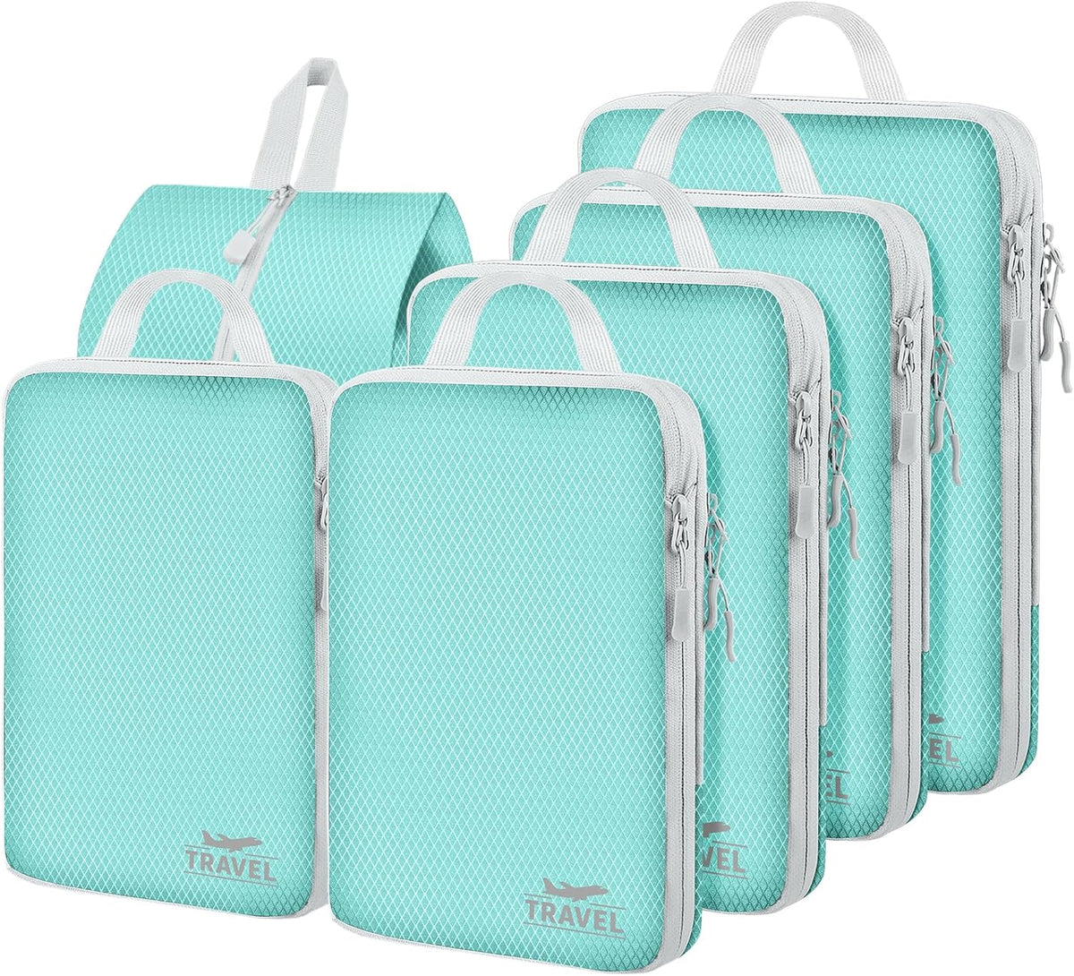 6 Set Compression Packing Cubes, Suitcase Organizer, Lightweight Travel Essentials, Compression Bags For Travel Accessories Luggage Storage Set (6Pcs, Blue)