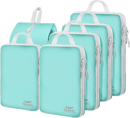 6 Set Compression Packing Cubes, Suitcase Organizer, Lightweight Travel Essentials, Compression Bags For Travel Accessories Luggage Storage Set (6Pcs, Blue)