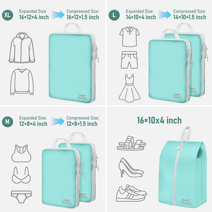 6 Set Compression Packing Cubes, Suitcase Organizer, Lightweight Travel Essentials, Compression Bags For Travel Accessories Luggage Storage Set (6Pcs, Blue)