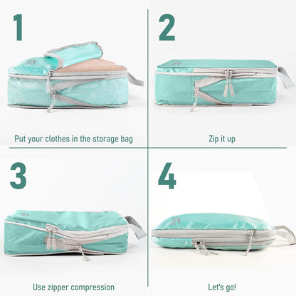 6 Set Compression Packing Cubes, Suitcase Organizer, Lightweight Travel Essentials, Compression Bags For Travel Accessories Luggage Storage Set (6Pcs, Blue)