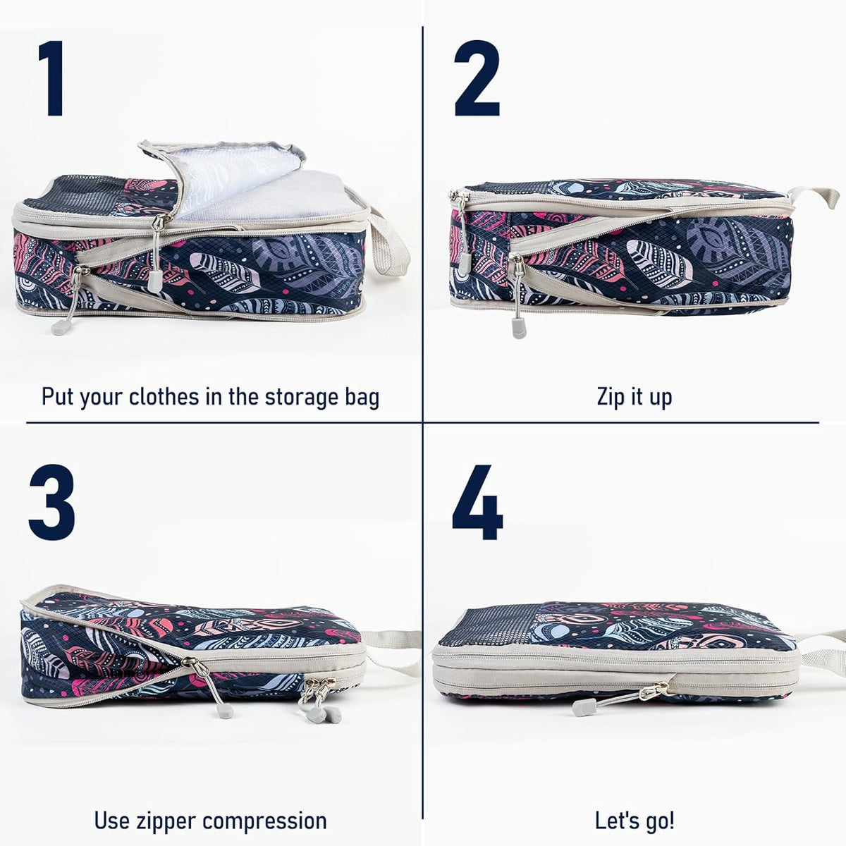 6 Set Compression Packing Cubes, Suitcase Organizer, Lightweight Travel Essentials, Compression Bags For Travel Accessories Luggage Storage Set (6Pcs, Blue)