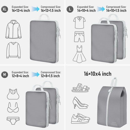 6 Set Compression Packing Cubes, Suitcase Organizer, Lightweight Travel Essentials, Compression Bags For Travel Accessories Luggage Storage Set (6Pcs, Blue)