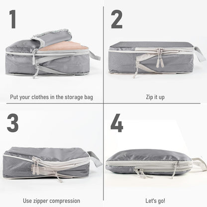 6 Set Compression Packing Cubes, Suitcase Organizer, Lightweight Travel Essentials, Compression Bags For Travel Accessories Luggage Storage Set (6Pcs, Blue)