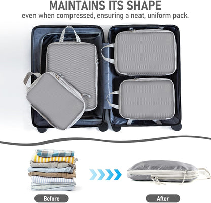 6 Set Compression Packing Cubes, Suitcase Organizer, Lightweight Travel Essentials, Compression Bags For Travel Accessories Luggage Storage Set (6Pcs, Blue)
