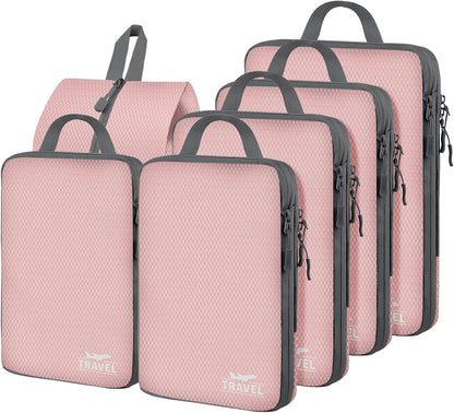 6 Set Compression Packing Cubes, Suitcase Organizer, Lightweight Travel Essentials, Compression Bags For Travel Accessories Luggage Storage Set (6Pcs, Blue)