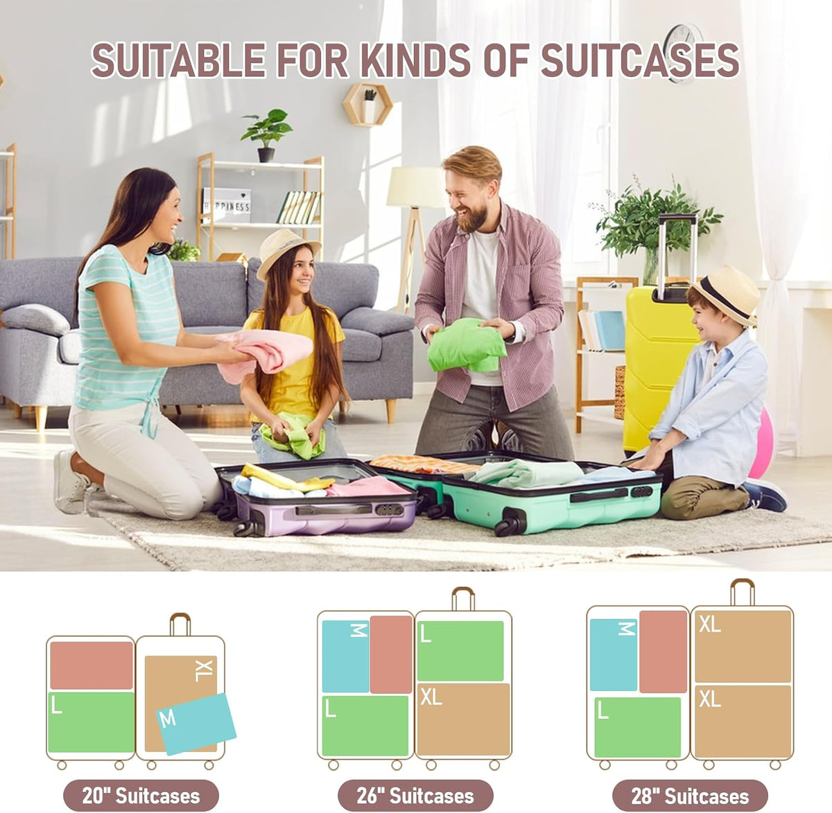 6 Set Compression Packing Cubes, Suitcase Organizer, Lightweight Travel Essentials, Compression Bags For Travel Accessories Luggage Storage Set (6Pcs, Blue)