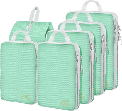 6 Set Compression Packing Cubes, Suitcase Organizer, Lightweight Travel Essentials, Compression Bags For Travel Accessories Luggage Storage Set (6Pcs, Blue)